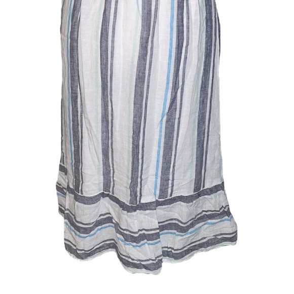 Rails Ashlyn Aegean Blue & White Striped Linen Blend Tie Neck Midi Dress - XS - Picture 12 of 16